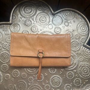 Lucky Brand Tan Leather Wallet with Fold-Over Design